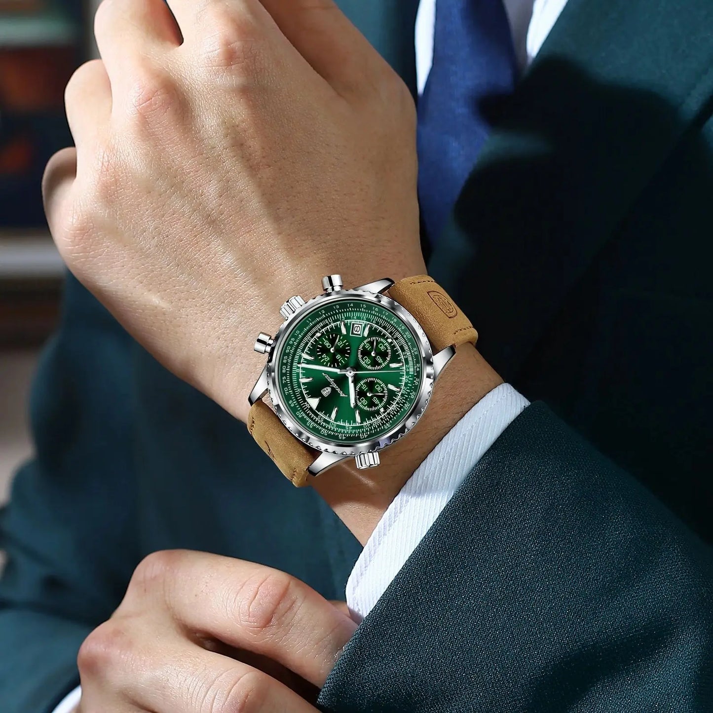 POEDAGAR Luxus Herrenuhr Quarz Wasserdicht Leuchtdatum Chronograph Leder Herrenarmbanduhr Militär Sport Herrenuhren Reloj