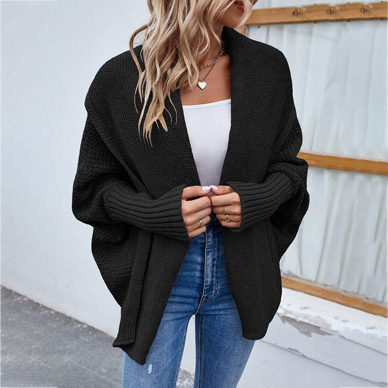 Neu Lose gestrickter Pullover einfarbig Fledermaus Ärmel große Revers Strickjacke Herbst und Winter Mode Jacke für Damen bekleidung