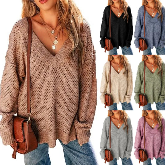 Women's V-neck Pullover Long-sleeved Street Top