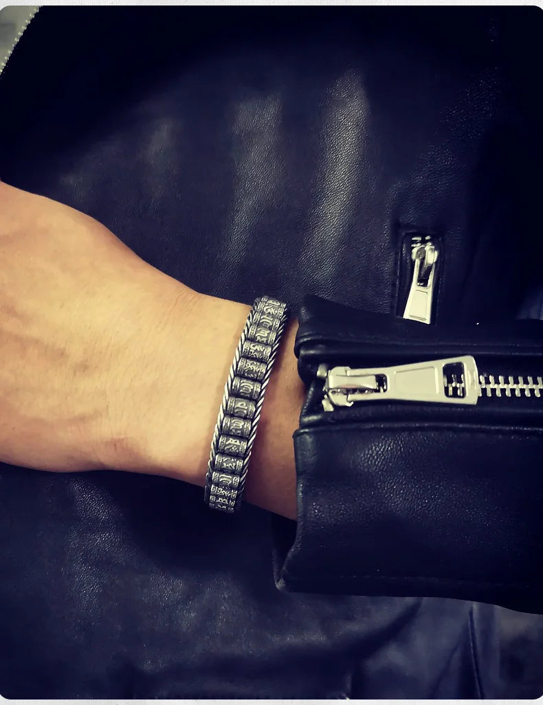 HX handgemachte kreative glückliche buddhistische Schrift Armbänder Männer drehen Perlen Retro Sechs-Zeichen-Mantra personalisierte Accessoires