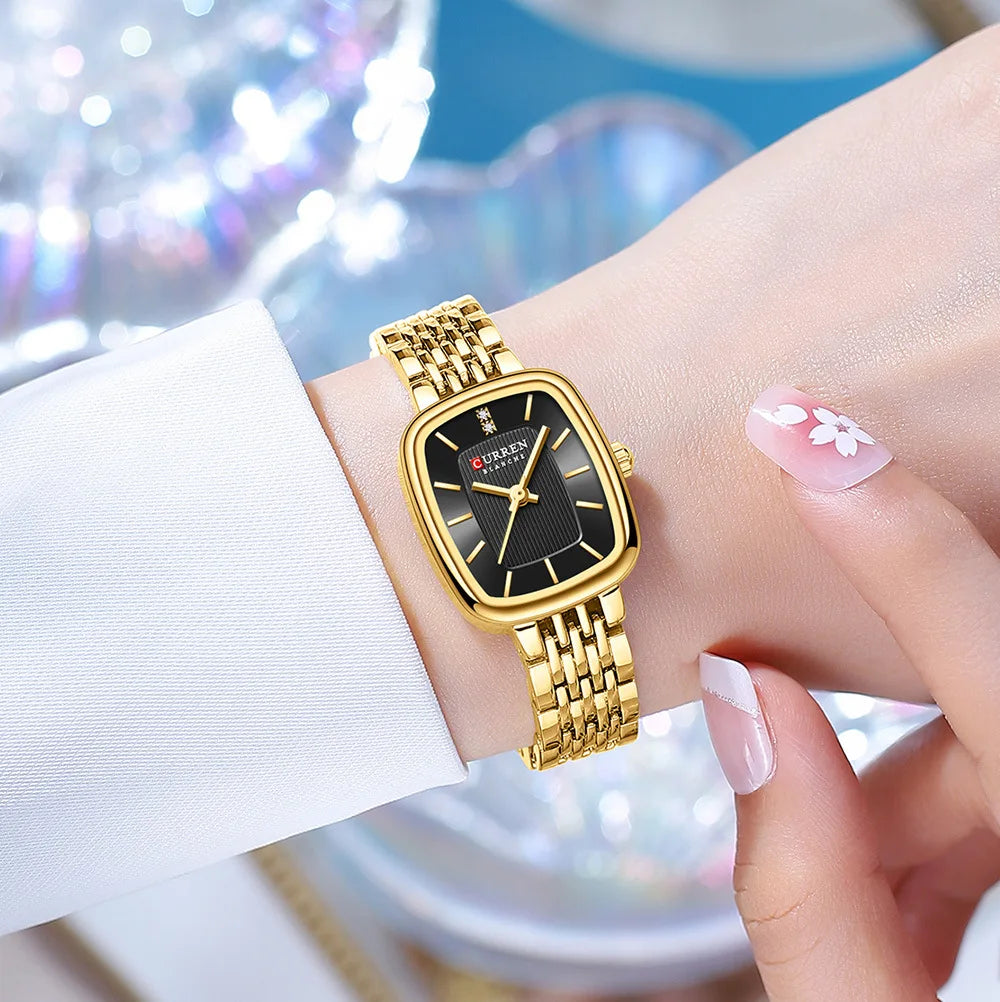 CURRN 9093 Damen Quarzuhr Mode Freizeit Diamant Einfache Gold Silber Stahl Streifen Armbanduhr für Damen Geschenkuhr