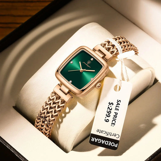 POEDAGAR Luxus Quadratische Uhr für Frau Wasserdichte Edelstahl Damen Quarzuhr Kleid Elegante Damenuhren Mode reloj