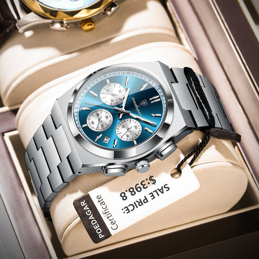 POEDAGAR Luxus Mann Quarzuhr Sport Militäruhr Für Männer Wasserdicht Leuchtdatum Chronograph Edelstahl Herrenuhren