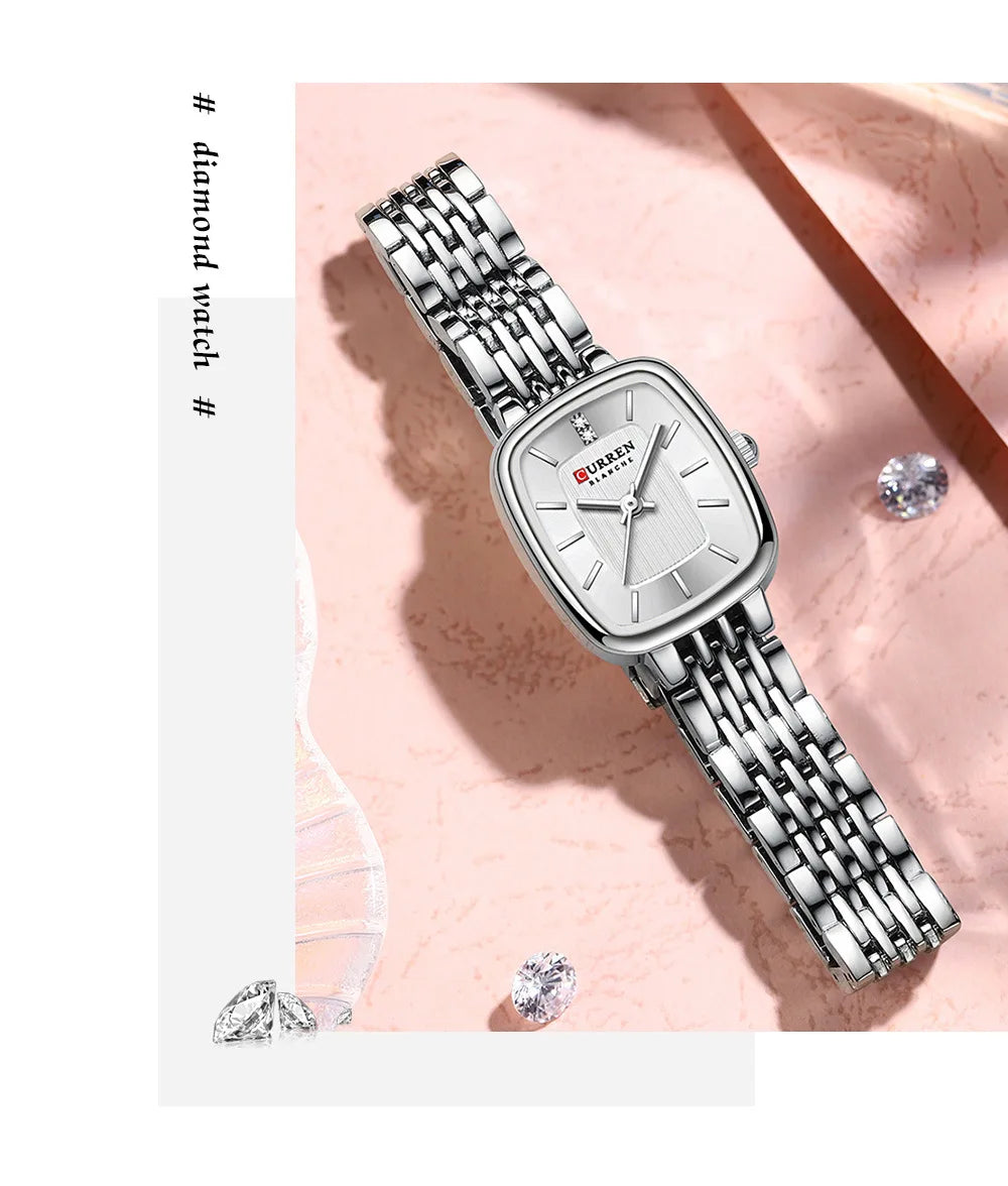 CURRN 9093 Damen Quarzuhr Mode Freizeit Diamant Einfache Gold Silber Stahl Streifen Armbanduhr für Damen Geschenkuhr