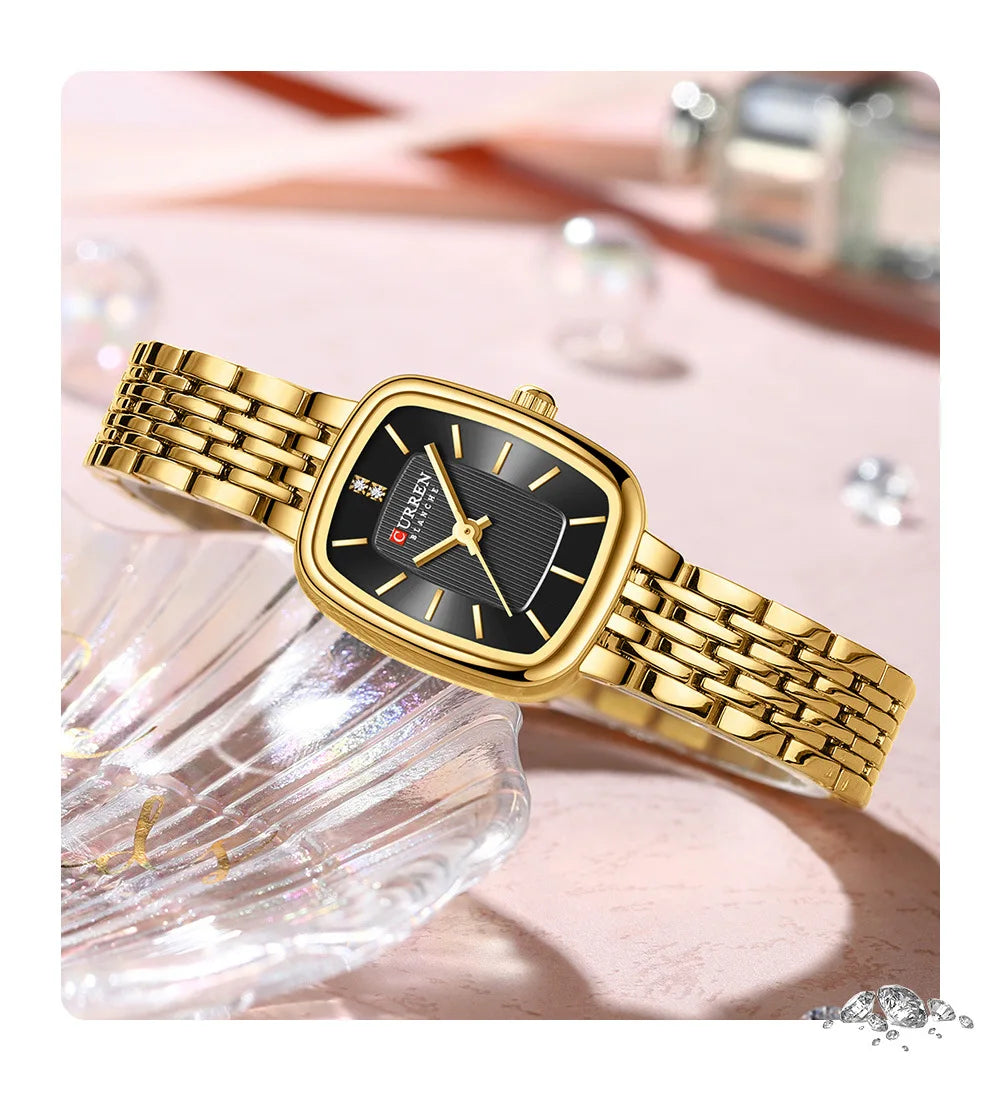CURRN 9093 Damen Quarzuhr Mode Freizeit Diamant Einfache Gold Silber Stahl Streifen Armbanduhr für Damen Geschenkuhr