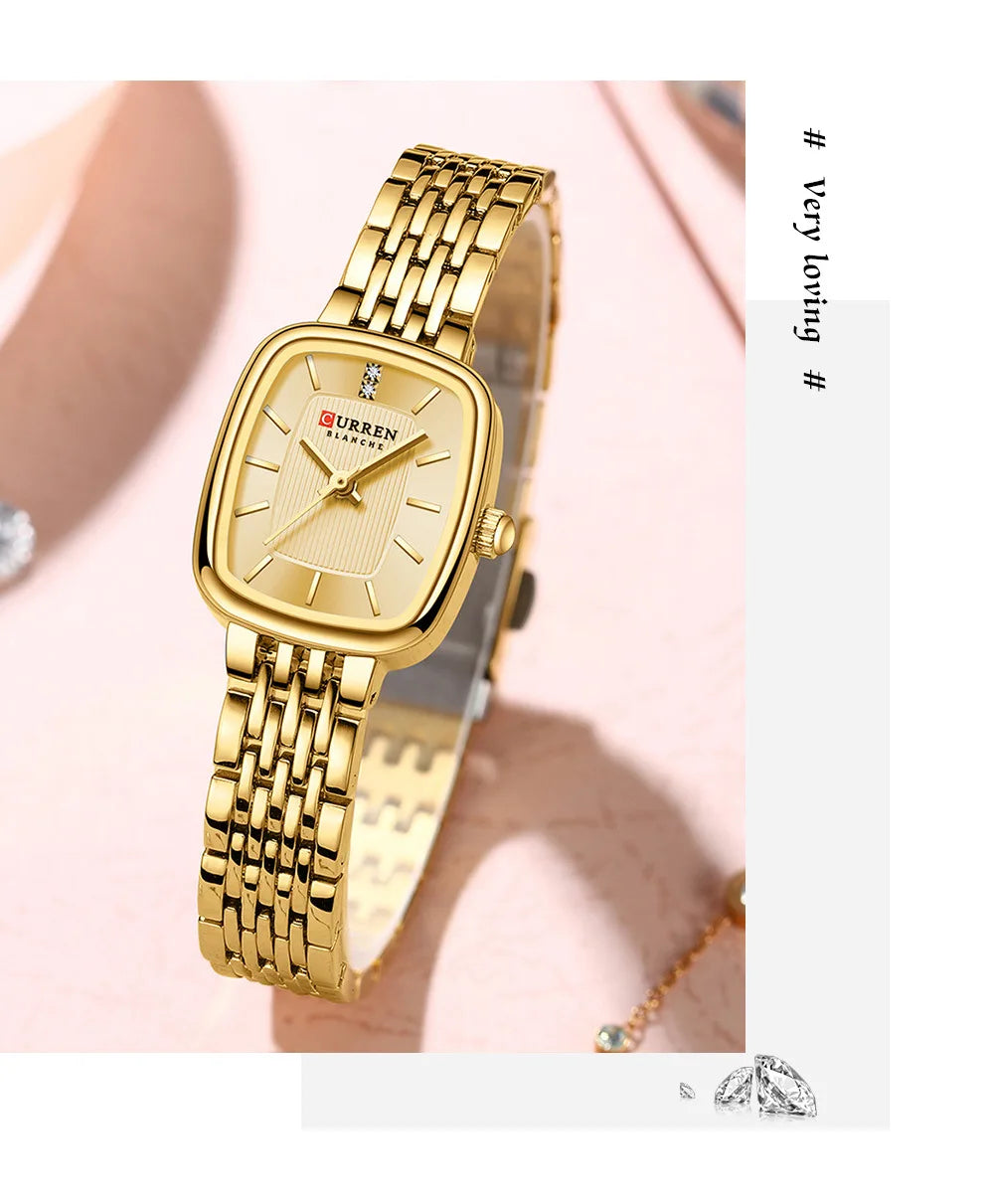 CURRN 9093 Damen Quarzuhr Mode Freizeit Diamant Einfache Gold Silber Stahl Streifen Armbanduhr für Damen Geschenkuhr