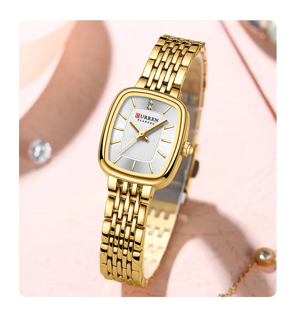 CURRN 9093 Damen Quarzuhr Mode Freizeit Diamant Einfache Gold Silber Stahl Streifen Armbanduhr für Damen Geschenkuhr