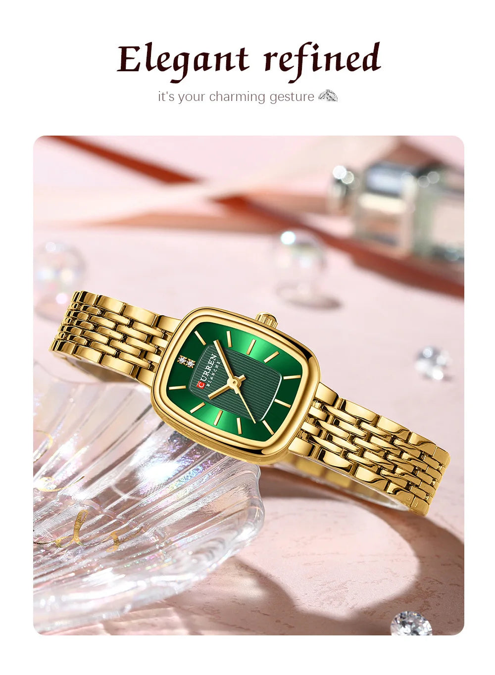 CURRN 9093 Damen Quarzuhr Mode Freizeit Diamant Einfache Gold Silber Stahl Streifen Armbanduhr für Damen Geschenkuhr