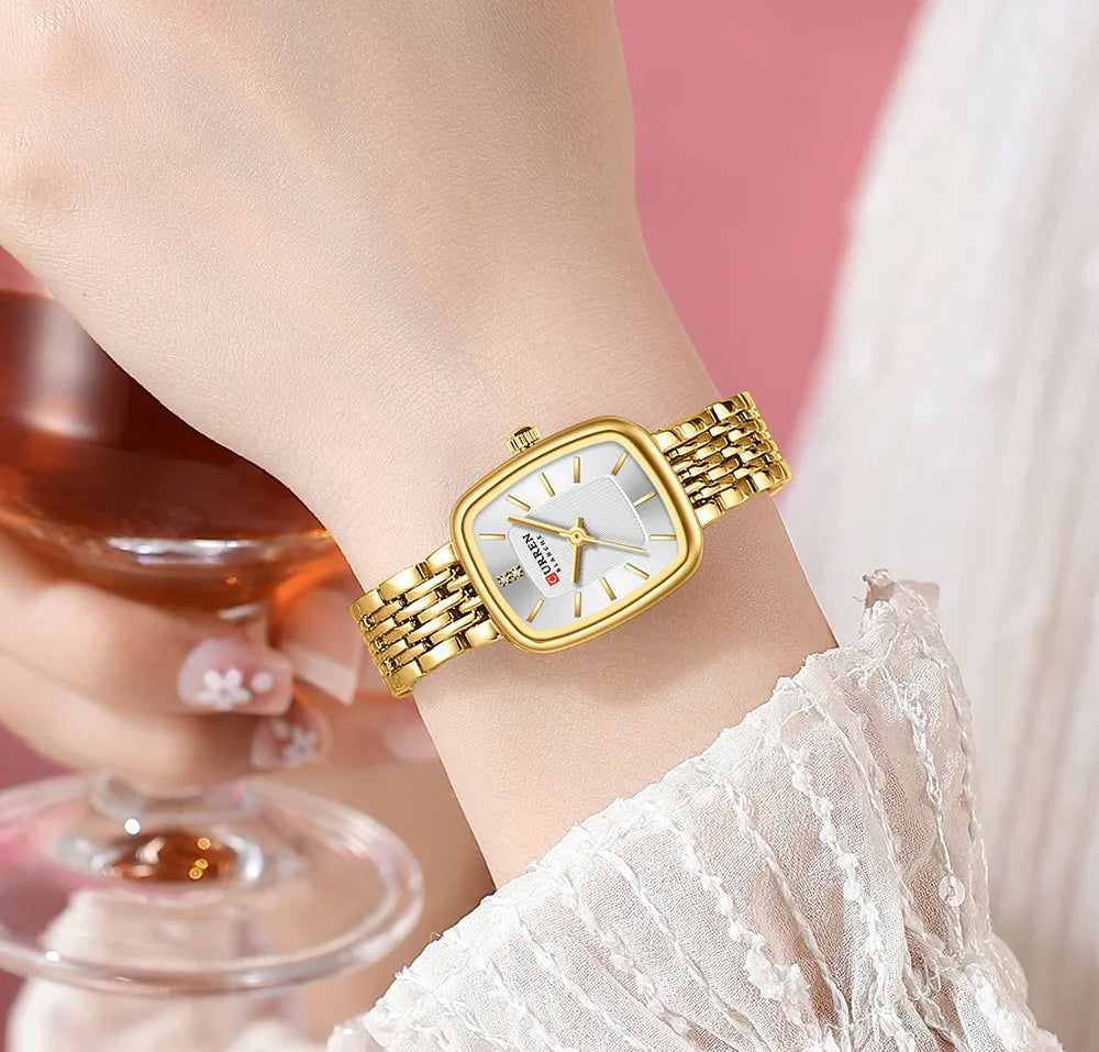 CURRN 9093 Damen Quarzuhr Mode Freizeit Diamant Einfache Gold Silber Stahl Streifen Armbanduhr für Damen Geschenkuhr