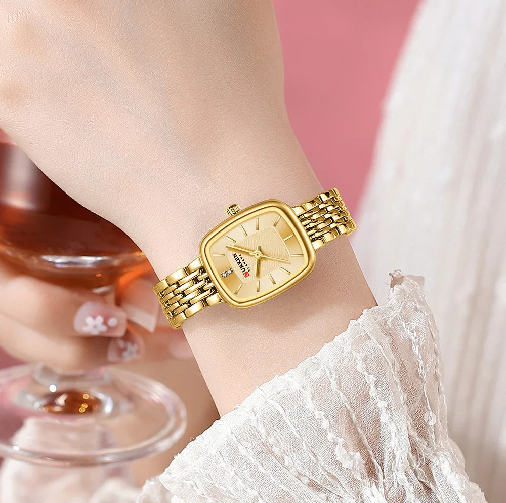 CURRN 9093 Damen Quarzuhr Mode Freizeit Diamant Einfache Gold Silber Stahl Streifen Armbanduhr für Damen Geschenkuhr